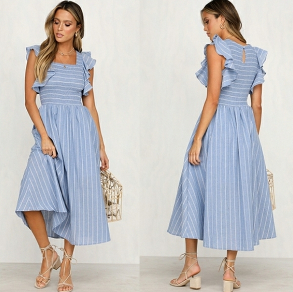 Dresses & Skirts - 🆕️ Striped Elegant Sleeve Linen Midi